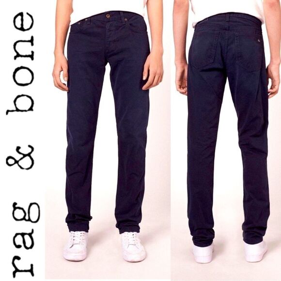 Rag & Bone standard issue fit 2 distressed Navy men’s button fly pants size 34 - Picture 1 of 11